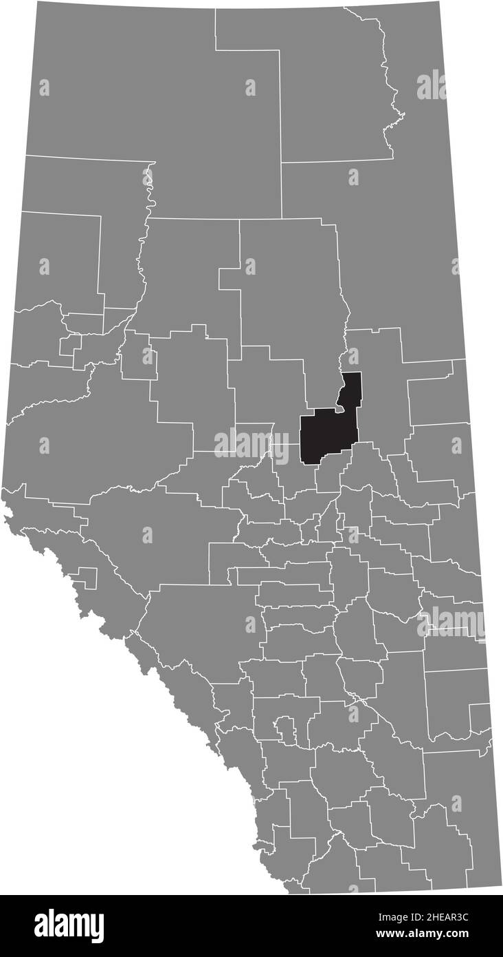 Black flat blank highlighted location map of the ATHABASCA COUNTY municipal district inside gray administrative map of the Canadian province of Albert Stock Vector