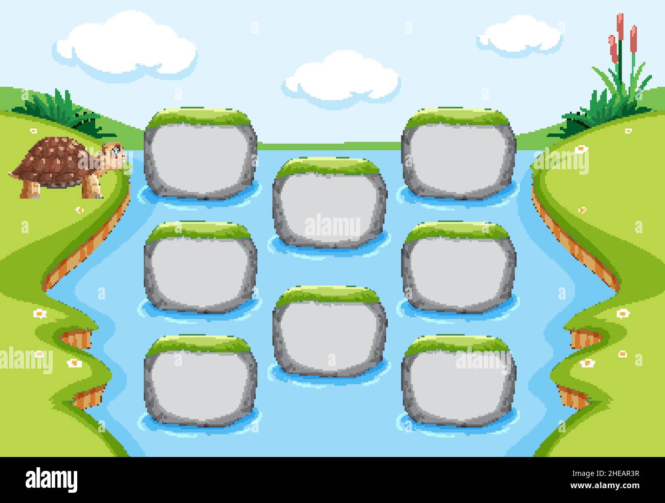 Empty stone boards in the river template illustration Stock Vector