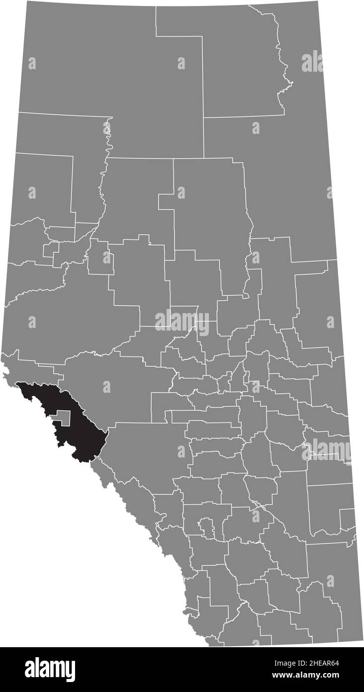 Black flat blank highlighted location map of the IMPROVEMENT DISTRICT NO. 12 (JASPER NATIONAL PARK) inside gray administrative map of the Canadian pro Stock Vector