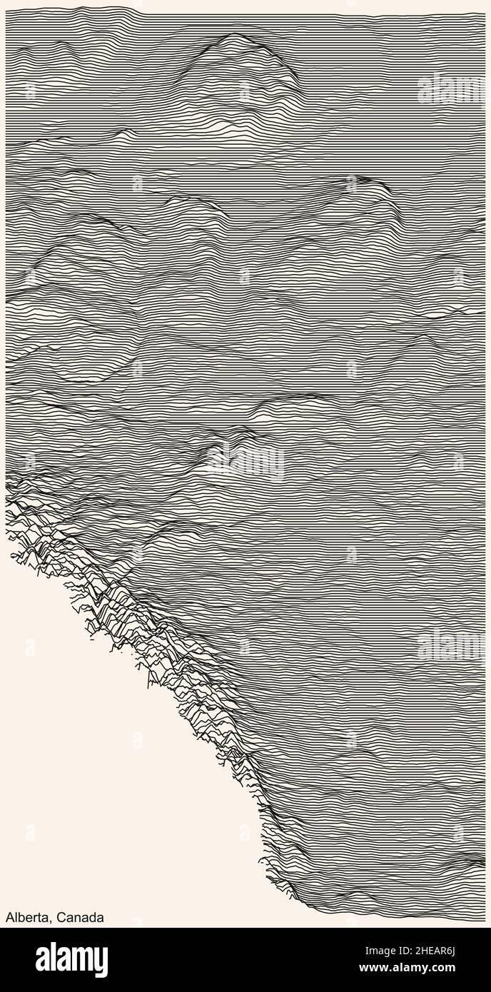 Topographic relief map of the Canadian province of ALBERTA, CANADA with black contour lines on beige background Stock Vector