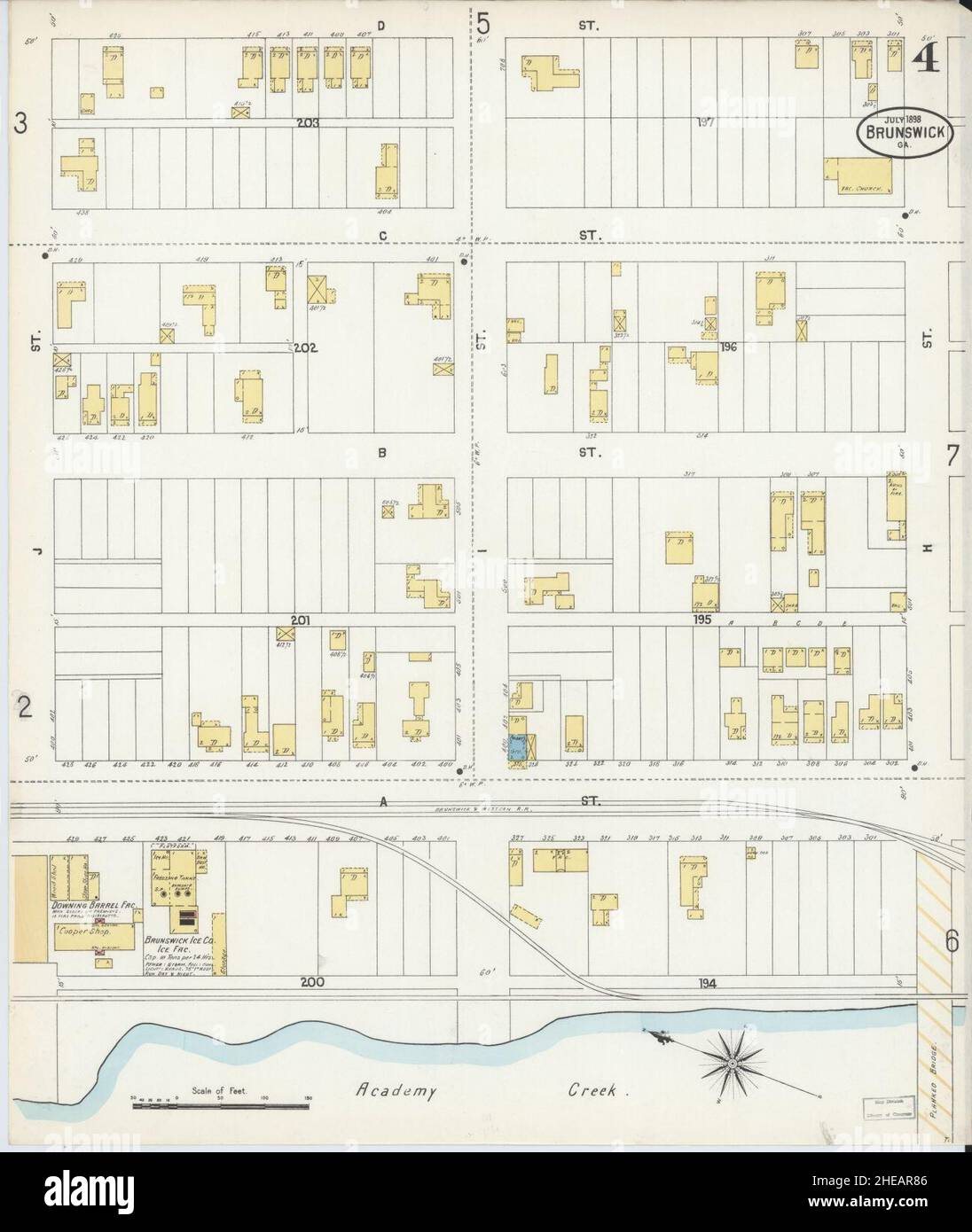 Sanborn Fire Insurance Map from Brunswick, Glynn County, Stock