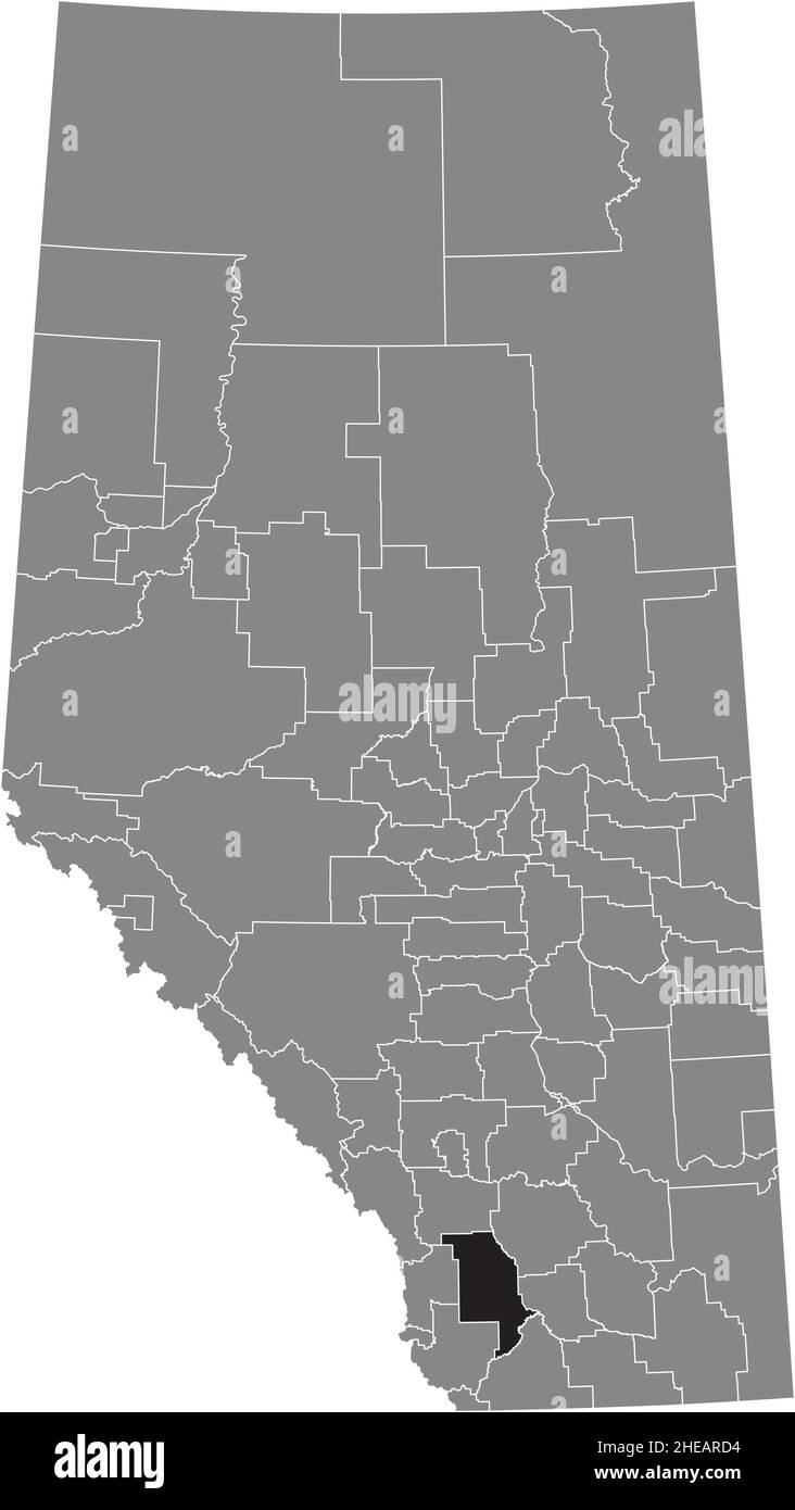 Black flat blank highlighted location map of the WILLOW CREEK NO. 26 municipal district inside gray administrative map of the Canadian province of Alb Stock Vector