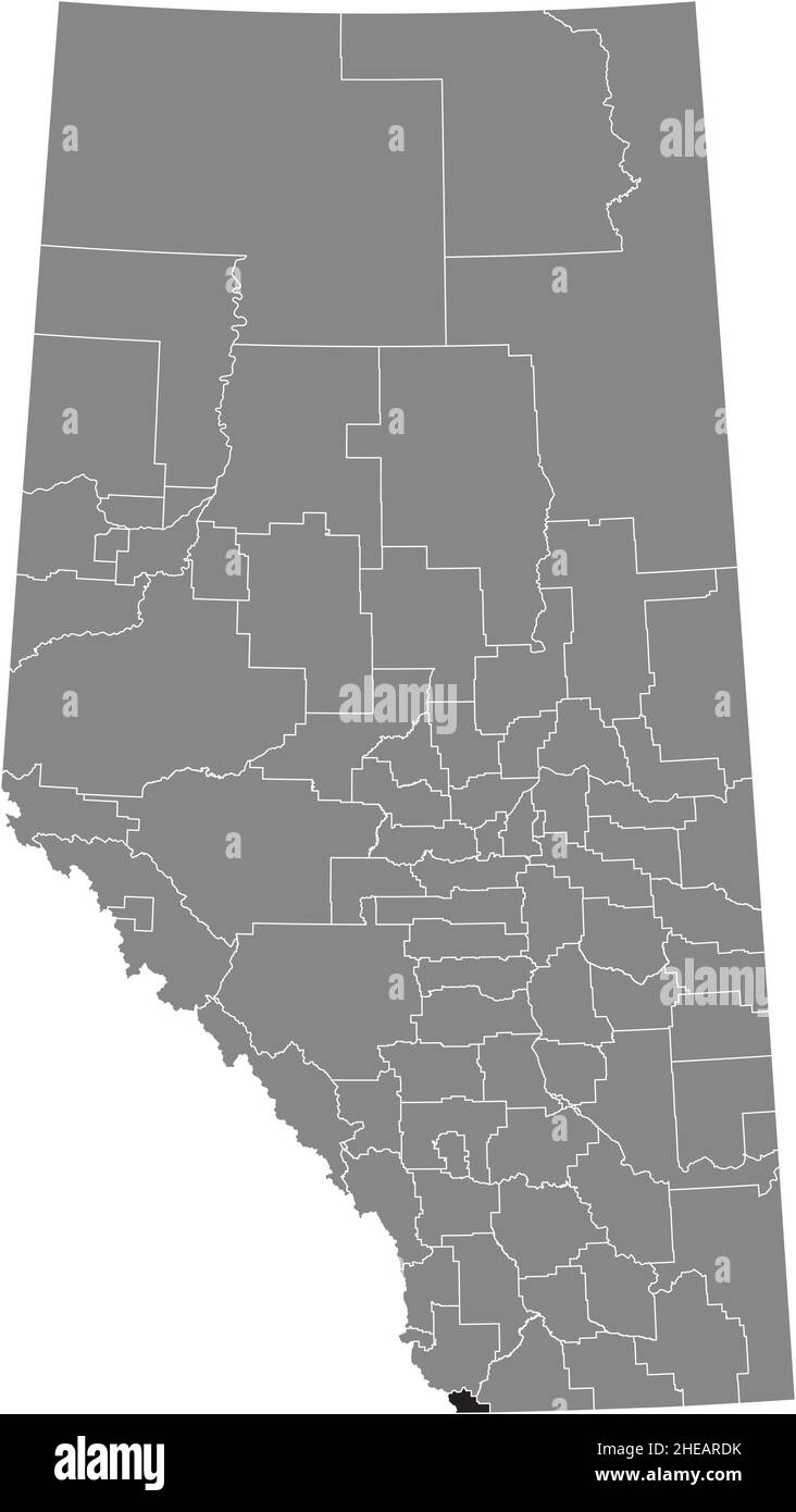 Black flat blank highlighted location map of the IMPROVEMENT DISTRICT NO. 4 (WATERTON) inside gray administrative map of the Canadian province of Albe Stock Vector