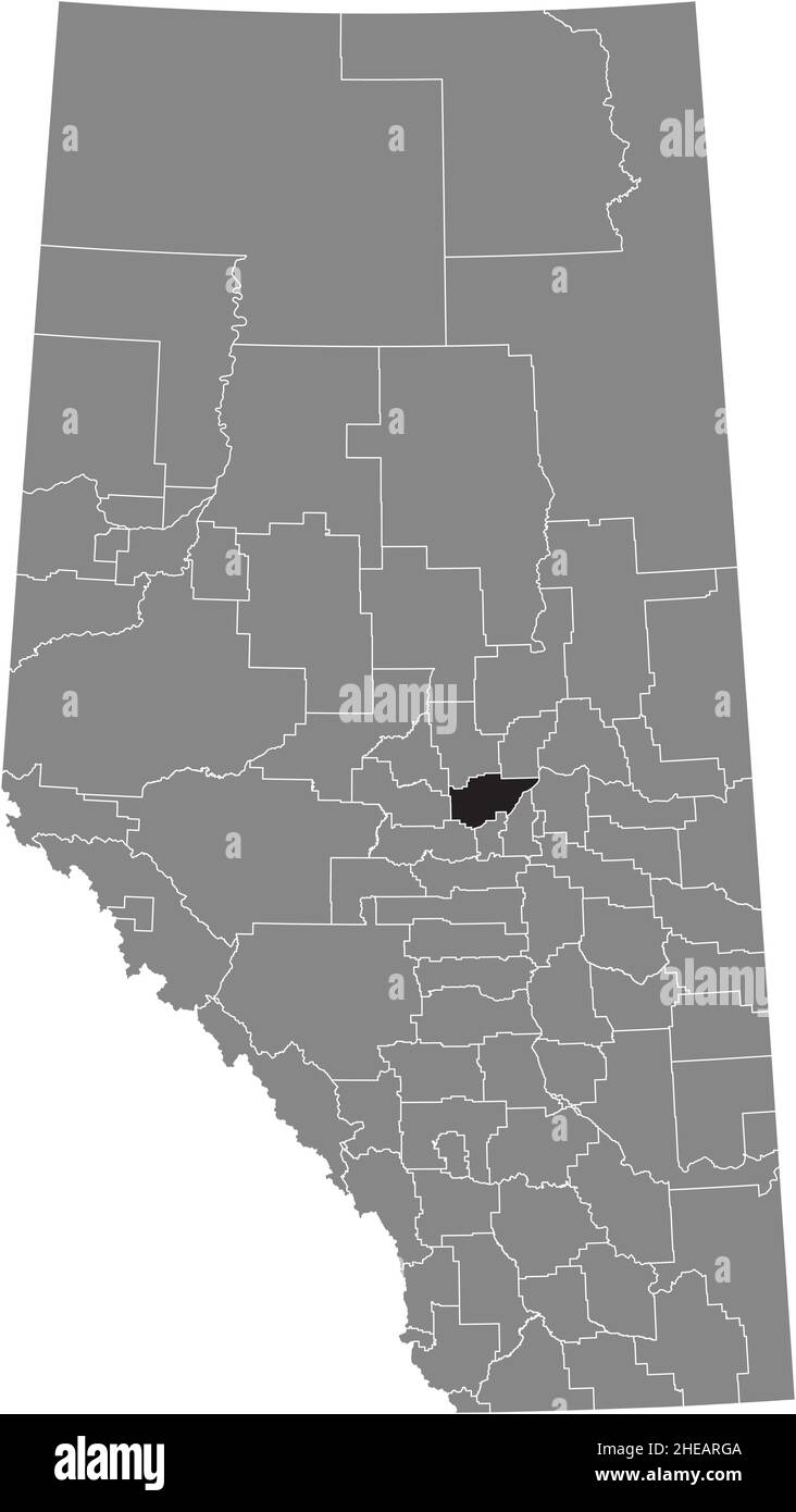 Black flat blank highlighted location map of the STURGEON COUNTY municipal district inside gray administrative map of the Canadian province of Alberta Stock Vector