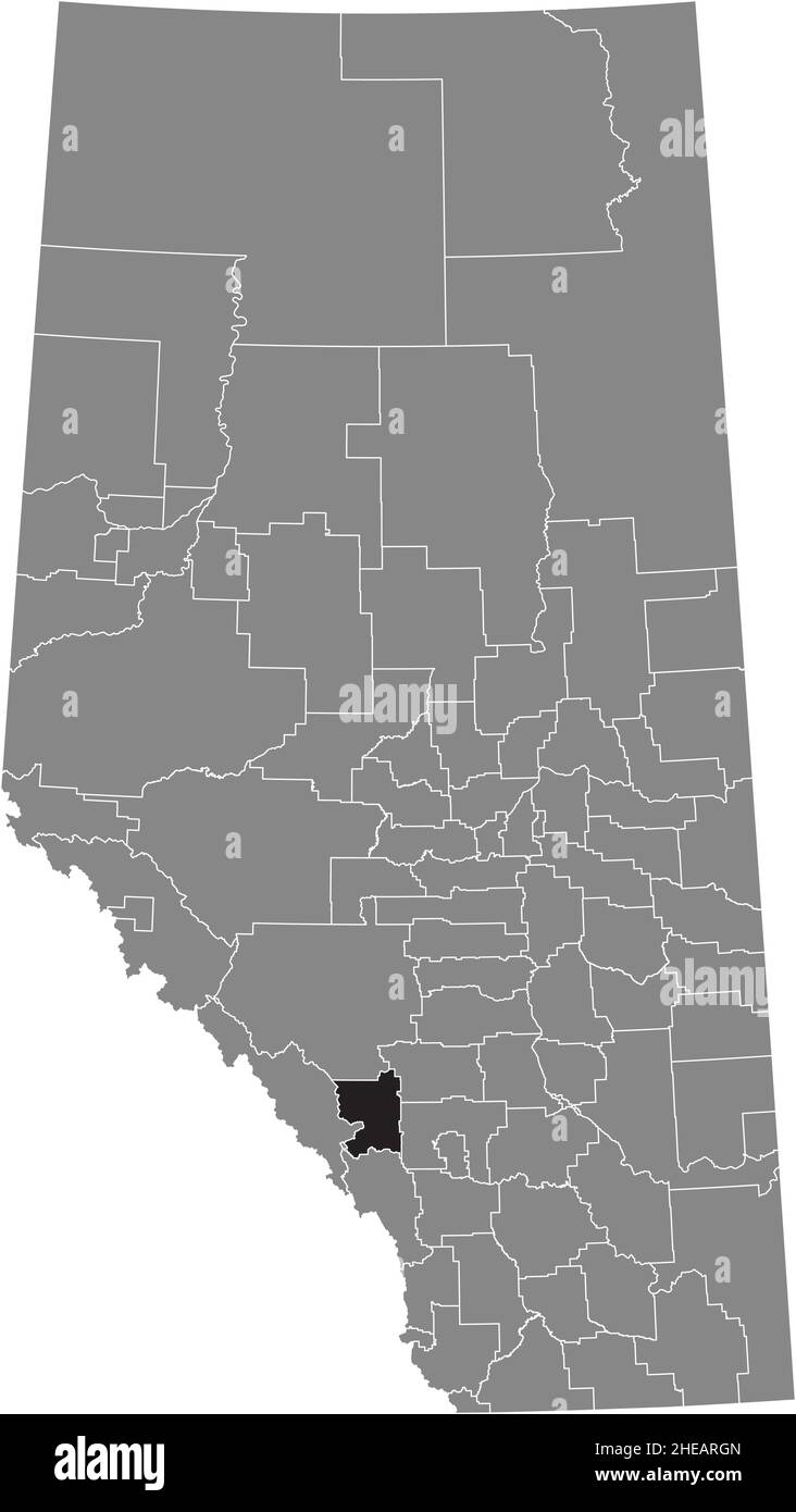 Black flat blank highlighted location map of the BIGHORN NO. 8 municipal district inside gray administrative map of the Canadian province of Alberta, Stock Vector