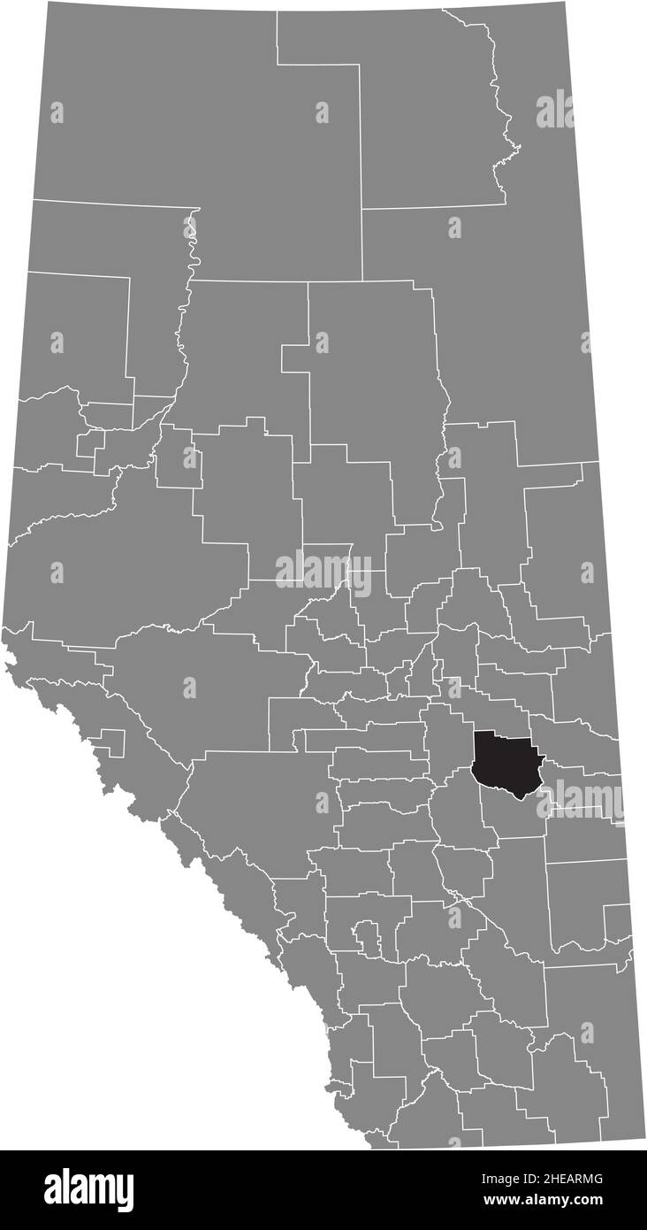 Black flat blank highlighted location map of the FLAGSTAFF COUNTY municipal district inside gray administrative map of the Canadian province of Albert Stock Vector