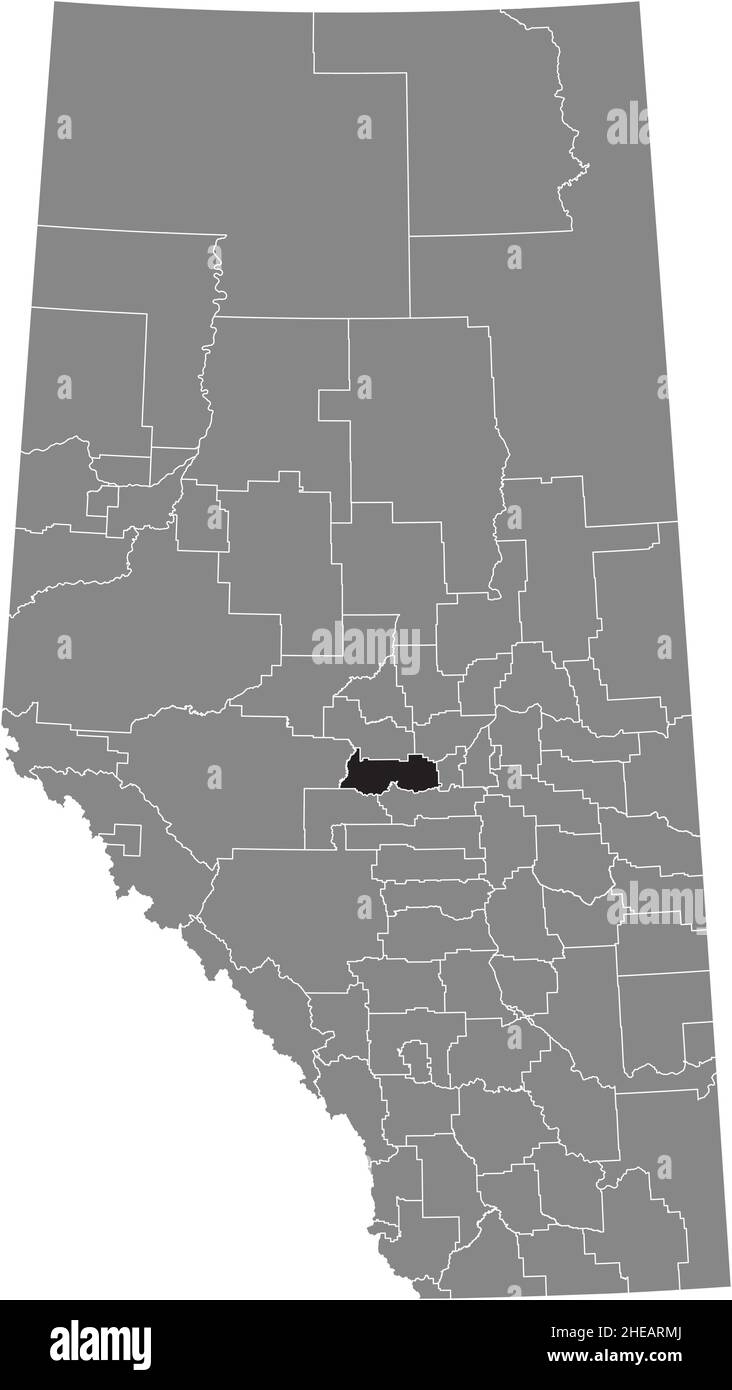 Black flat blank highlighted location map of the PARKLAND COUNTY municipal district inside gray administrative map of the Canadian province of Alberta Stock Vector