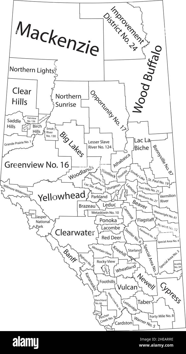 White flat vector administrative map of Canadian province of ALBERTA