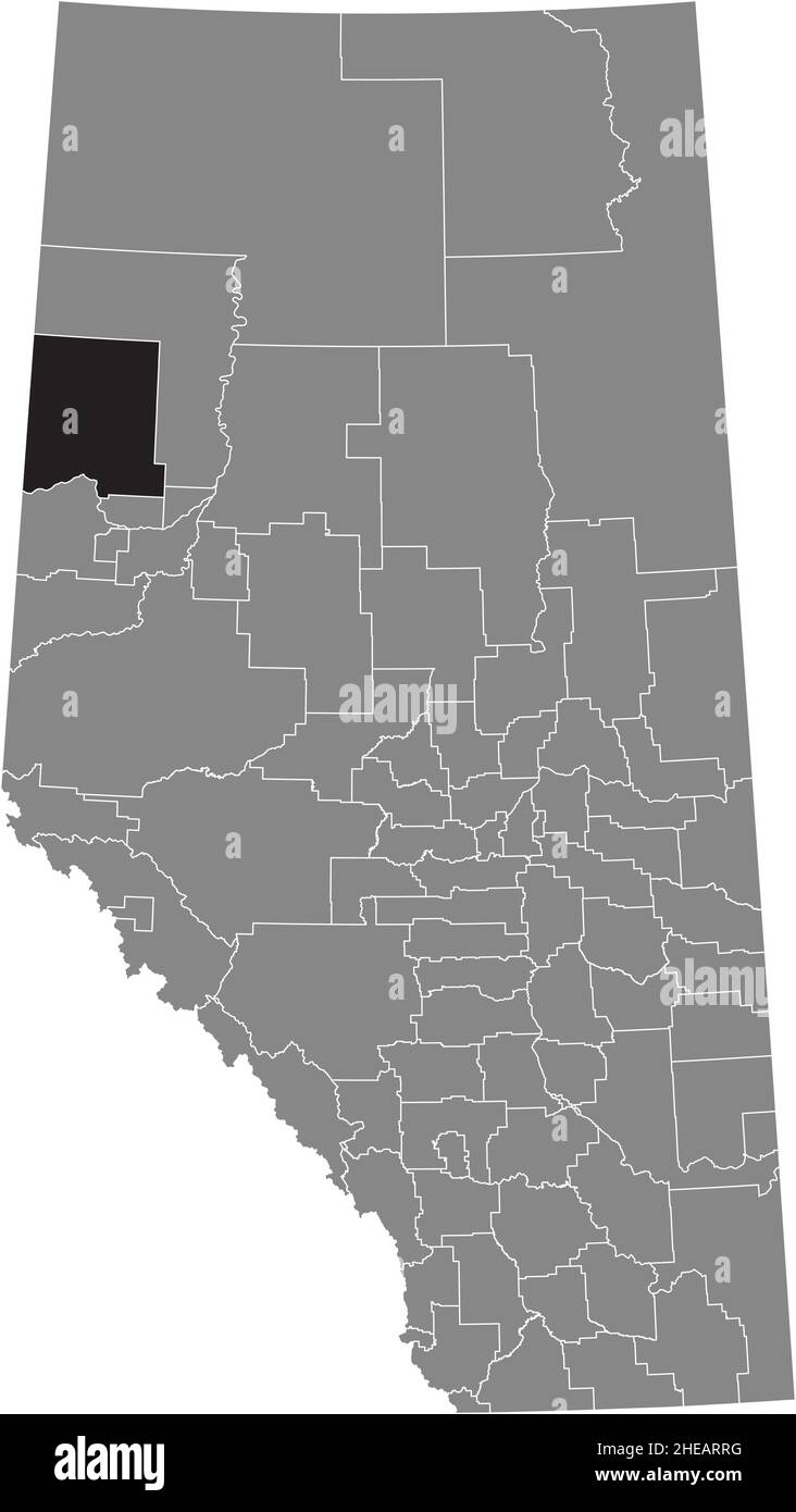 Black flat blank highlighted location map of the CLEAR HILLS COUNTY municipal district inside gray administrative map of the Canadian province of Albe Stock Vector