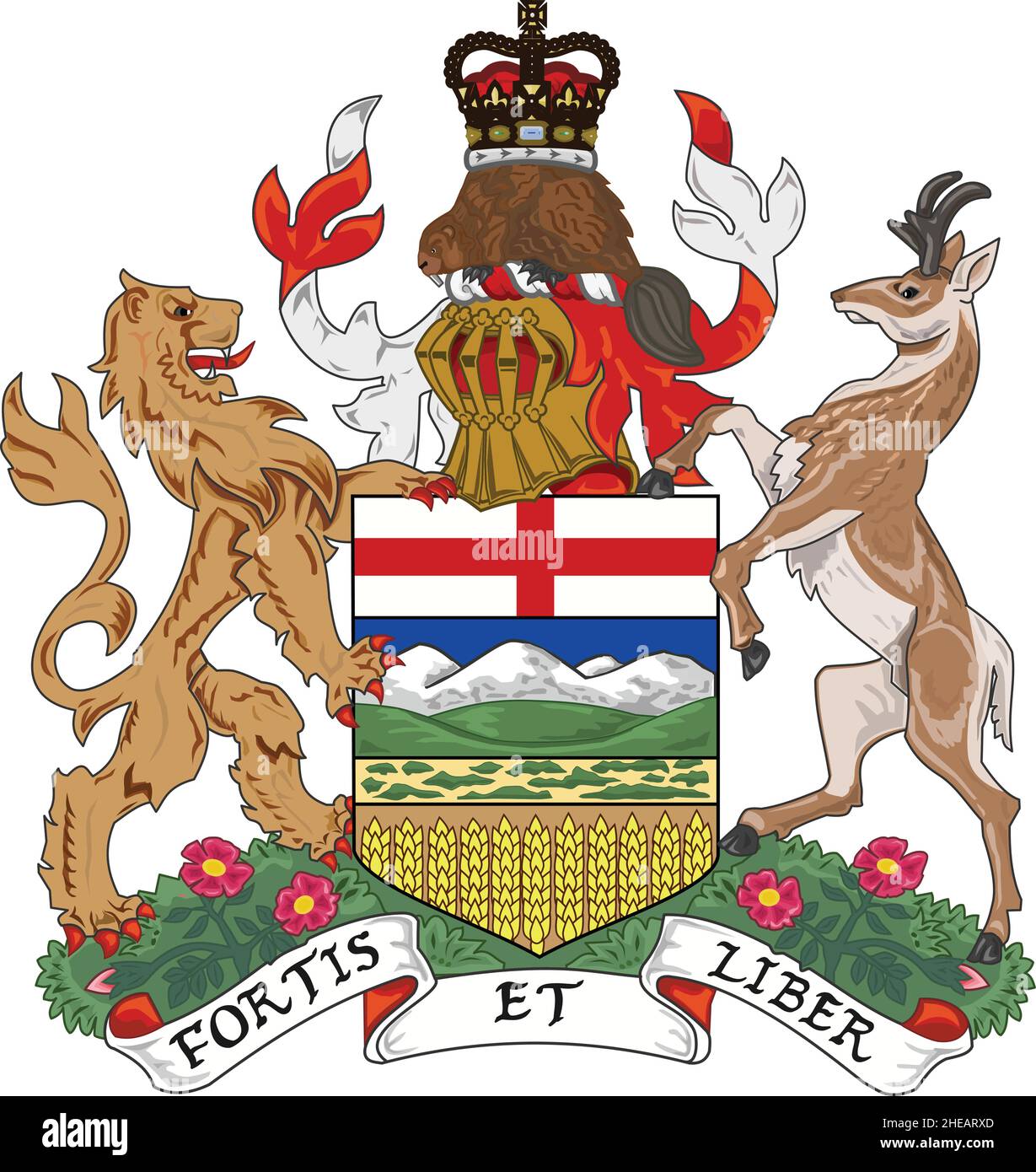 Official current vector coat of arms of the Canadian province of ALBERTA, CANADA Stock Vector