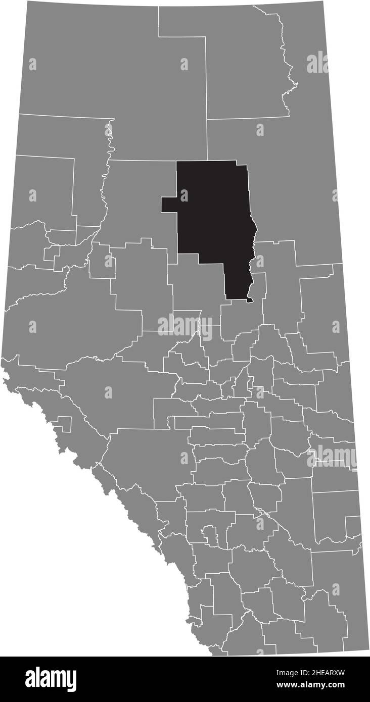 Black flat blank highlighted location map of the OPPORTUNITY NO. 17 municipal district inside gray administrative map of the Canadian province of Albe Stock Vector