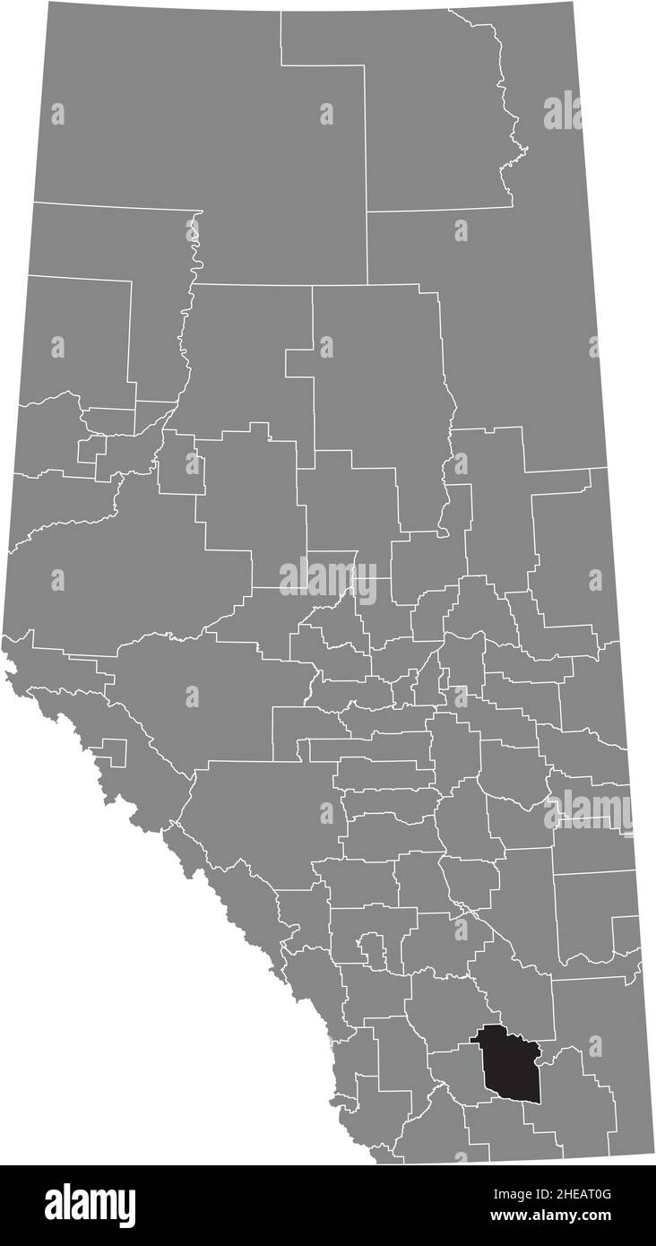 Black flat blank highlighted location map of the TABER municipal district inside gray administrative map of the Canadian province of Alberta, Canada Stock Vector