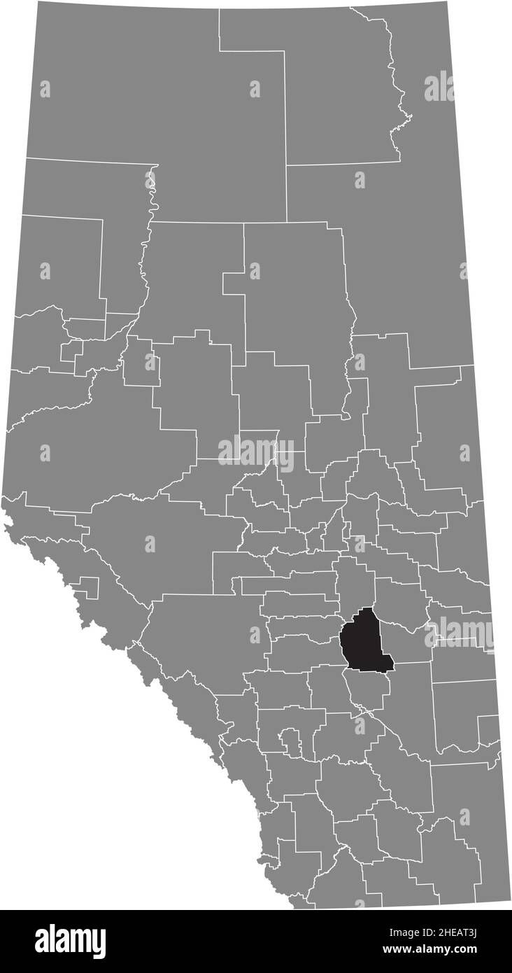 Black flat blank highlighted location map of the COUNTY OF STETTLER NO. 6 municipal district inside gray administrative map of the Canadian province o Stock Vector