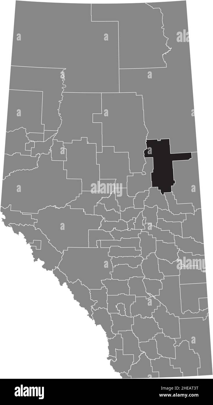 Black flat blank highlighted location map of the LAC LA BICHE COUNTY specialized municipality inside gray administrative map of the Canadian province Stock Vector