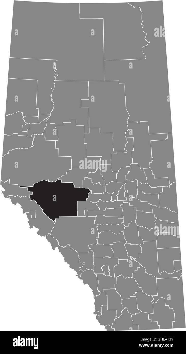 Black flat blank highlighted location map of the YELLOWHEAD COUNTY municipal district inside gray administrative map of the Canadian province of Alber Stock Vector