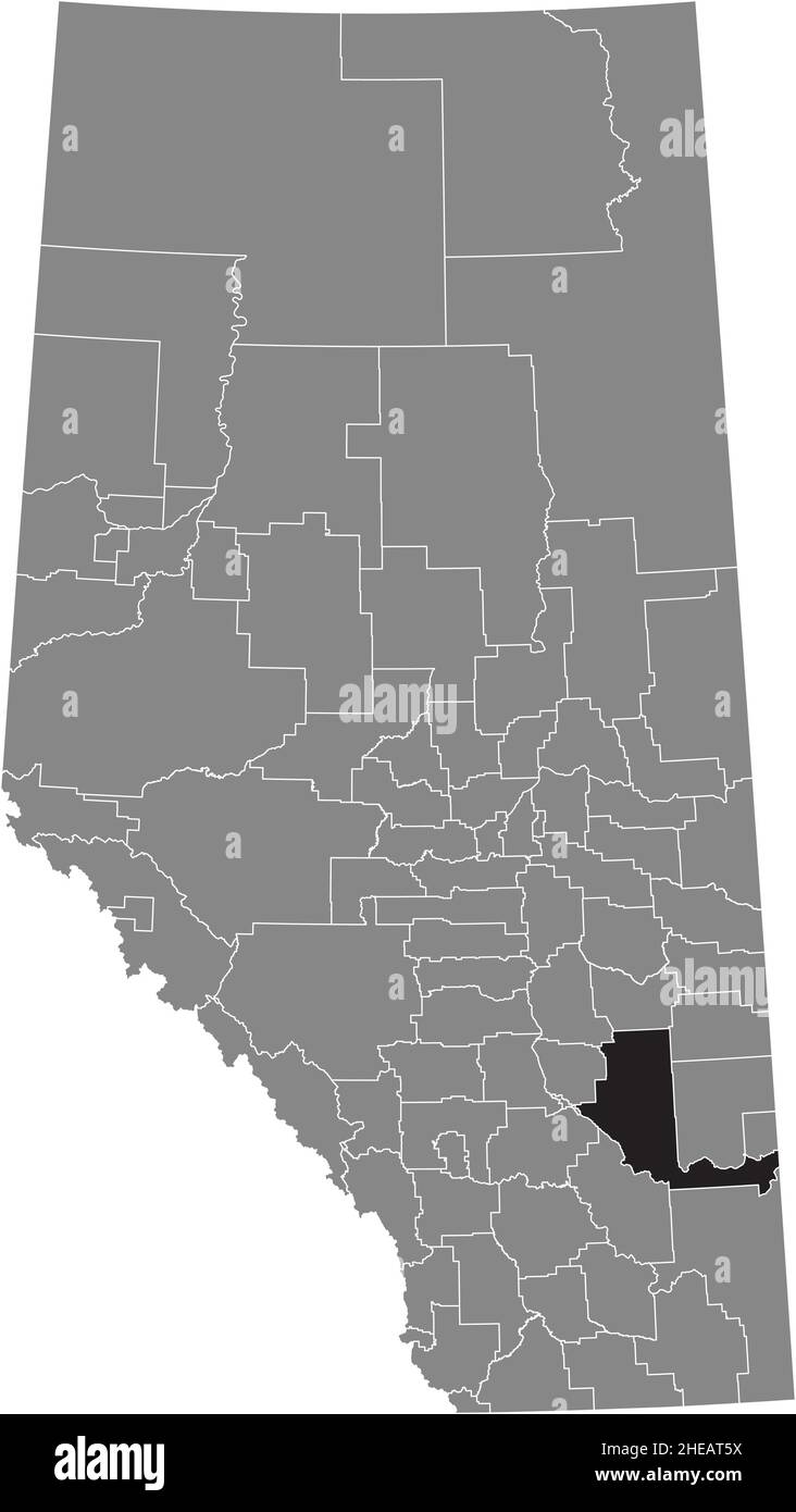 Black flat blank highlighted location map of the SPECIAL AREA NO. 2 inside gray administrative map of the Canadian province of Alberta, Canada Stock Vector