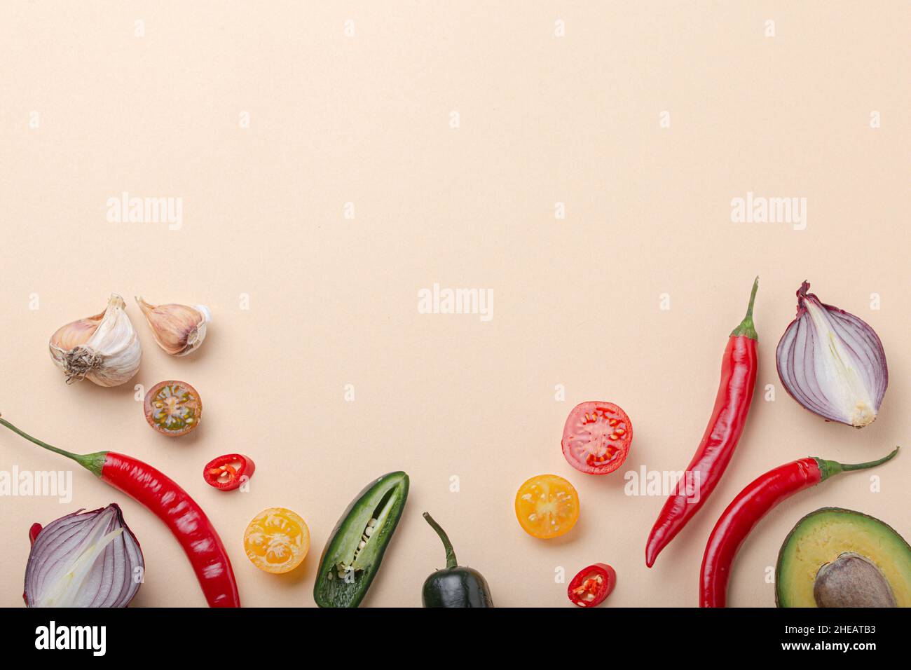 Creative cooking healthy organic food concept background made of colourful fruit and vegetables Stock Photo