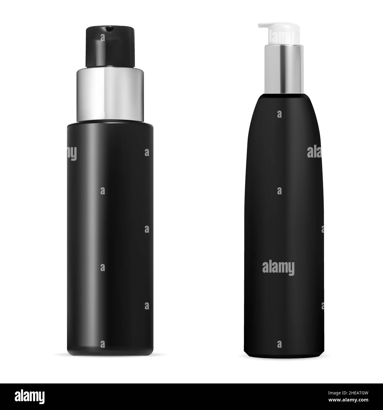 Black pump bottle, silver cap. Foundation container mockup. Smail