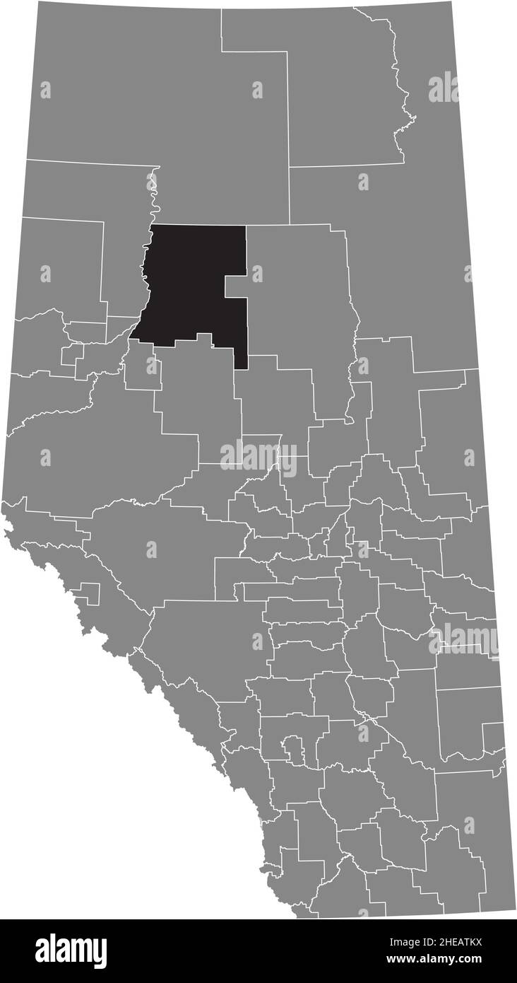 Black flat blank highlighted location map of the NORTHERN SUNRISE COUNTY municipal district inside gray administrative map of the Canadian province of Stock Vector