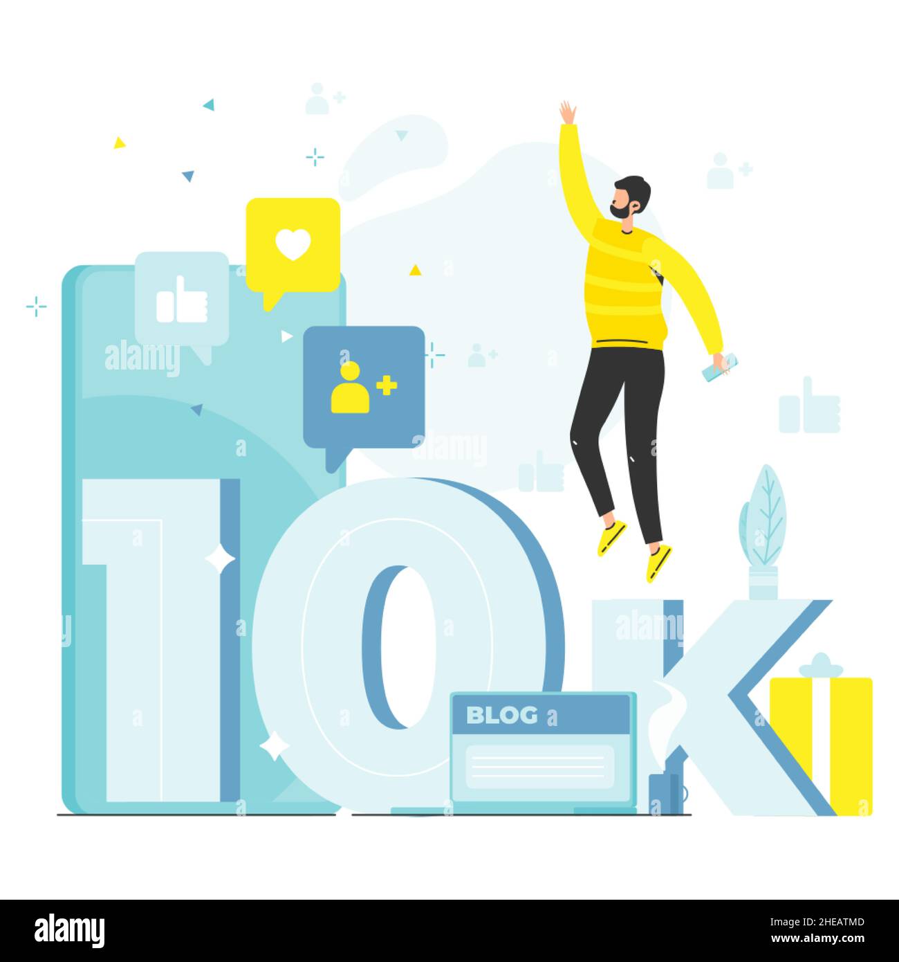 10000 followers, happy blogger celebrating blog goal achievements, 10k ...