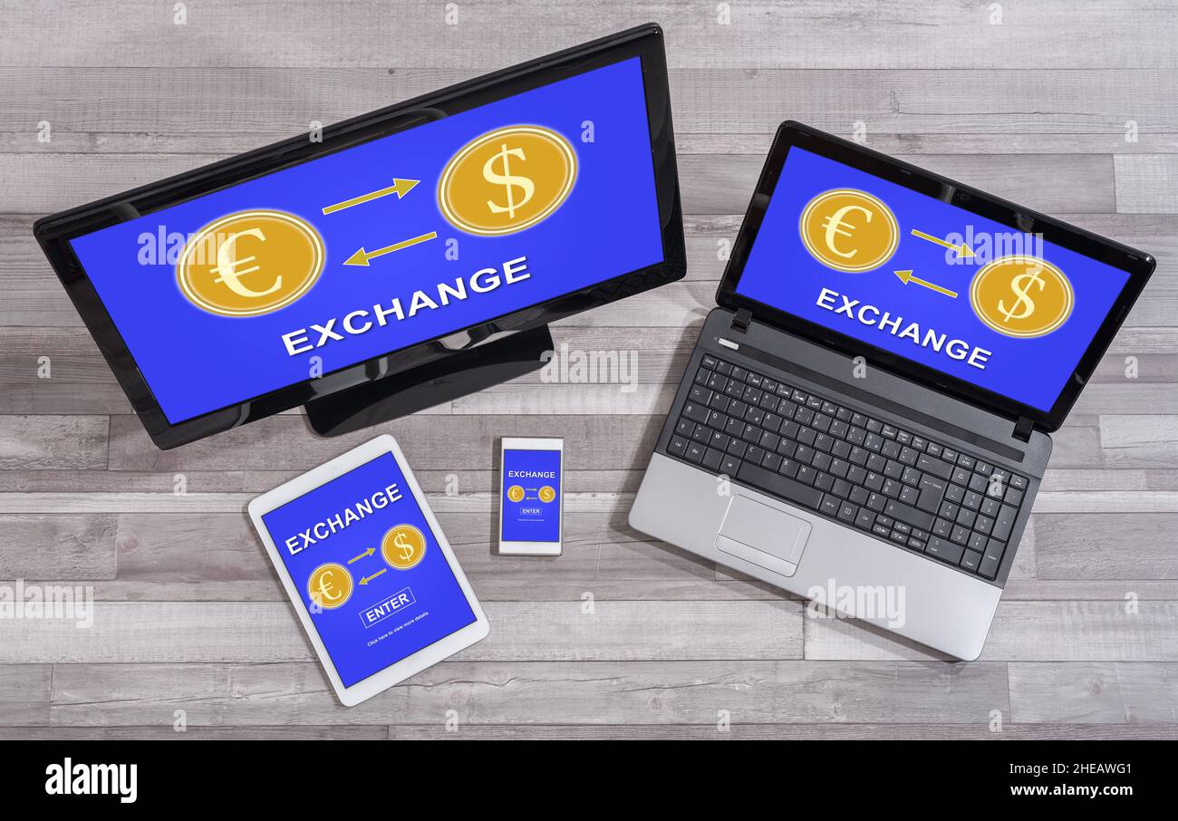 Exchange concept shown on different information technology devices ...