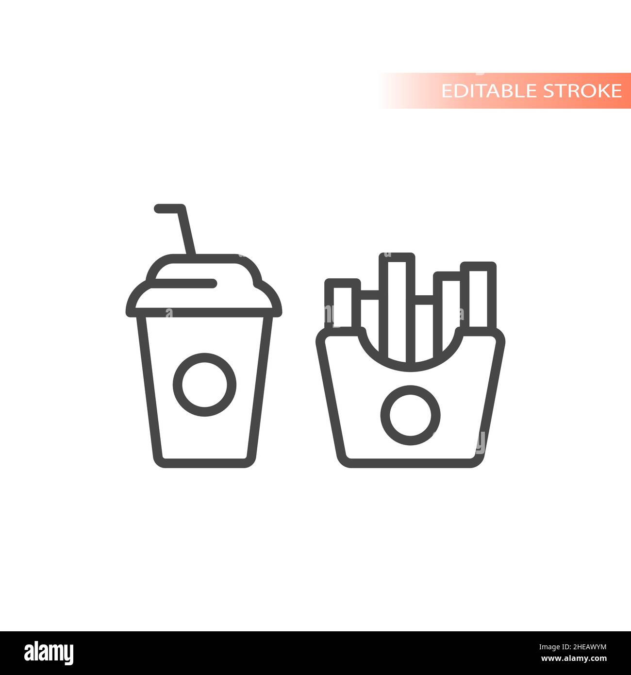 Potato chips or fries and soda vector icon. Fast food outlined symbol. Stock Vector