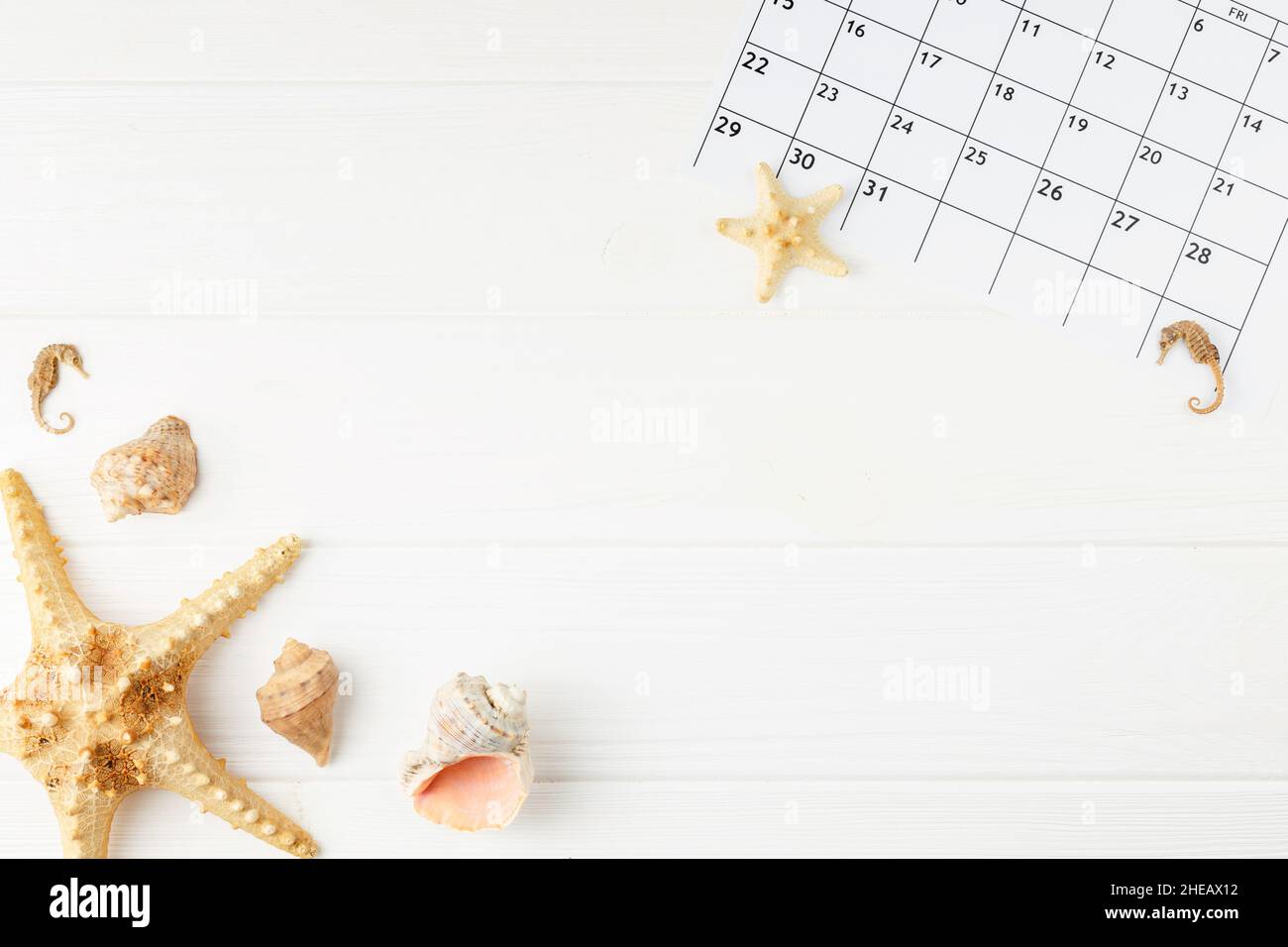 Calendar sheet with marine souvenirs Stock Photo Alamy