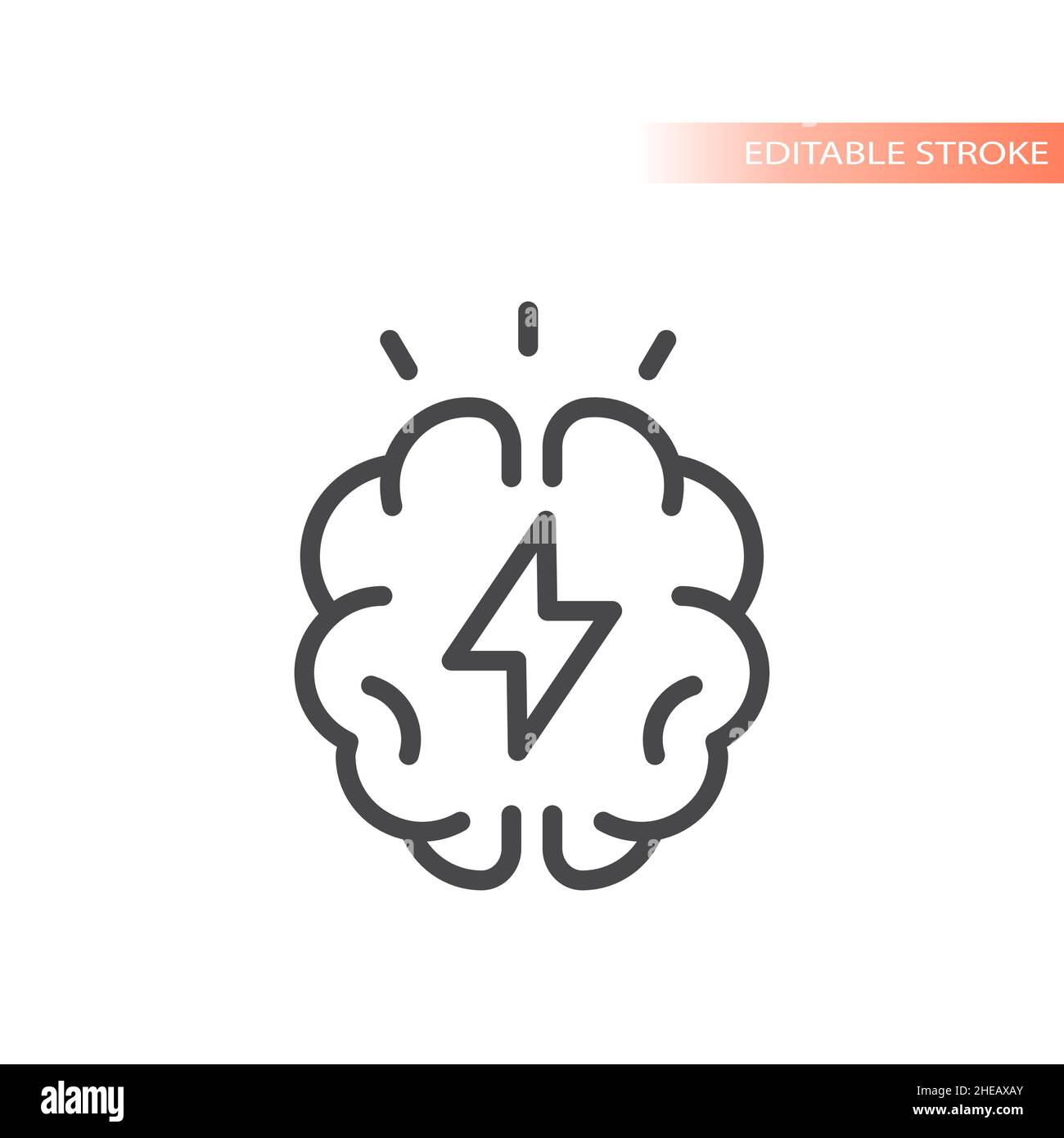 Brain and lightning bolt outlined icon. Brainstorm or brainstorming
