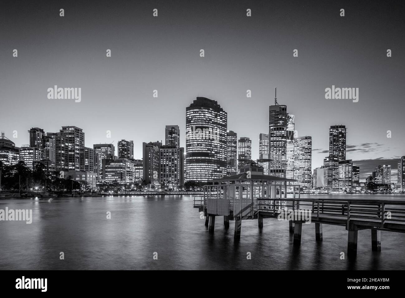 Night view of skyline of central business district of Brisbane in Queensland Australia Stock Photo