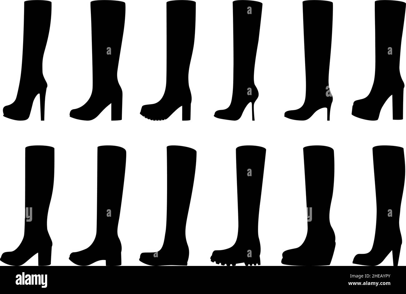 Set of silhouettes of boots, vector illustration Stock Vector
