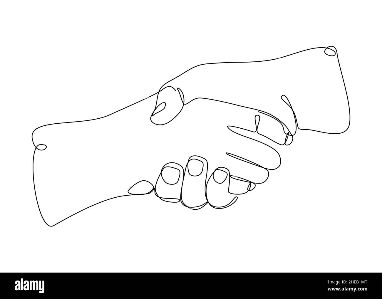 Continuous one line illustrated handshake. Man and woman making deal with handshake. Friendly greeting. Stock Vector