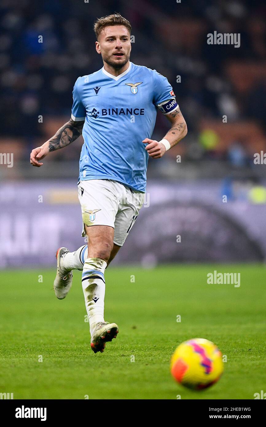 Milan, Italy. 09 January 2022. Ciro Immobile of SS Lazio in action during the Serie A football match between FC Internazionale and SS Lazio. Credit: Nicolò Campo/Alamy Live News Stock Photo