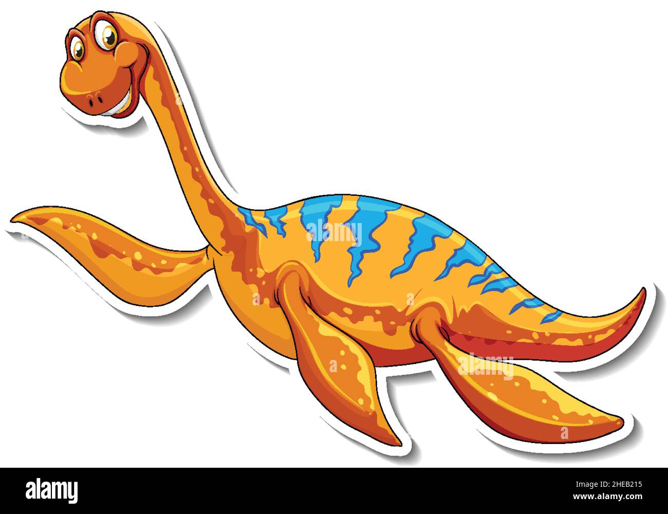 Elasmosaurus dinosaur cartoon character sticker illustration Stock ...