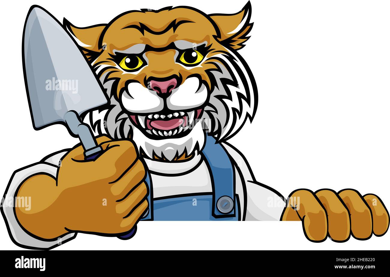 Wildcat Bricklayer Builder Holding Trowel Tool Stock Vector