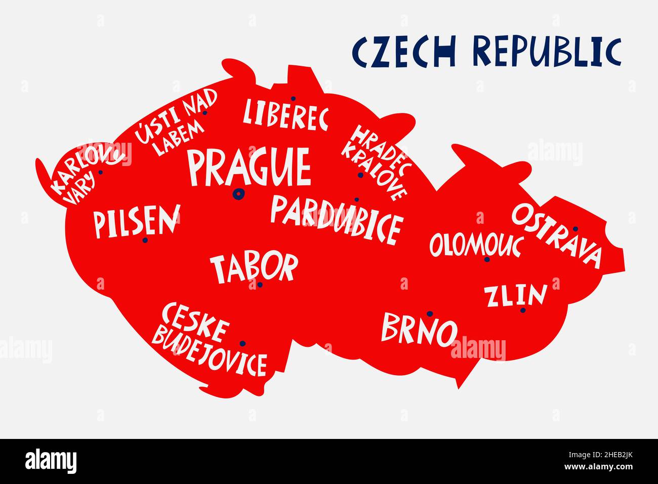 Vector hand drawn stylized map of Czechia cities. Travel illustration. Czech Republic geography illustration. Europe map element Stock Vector