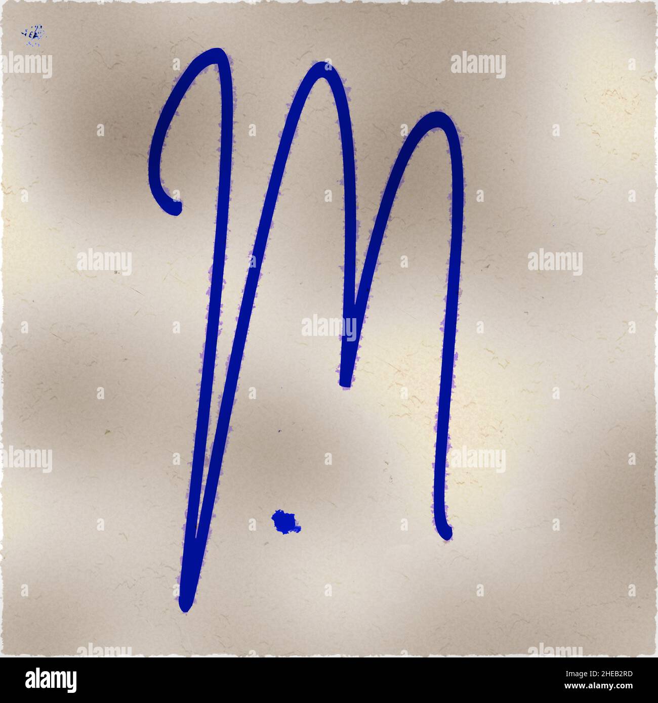 Monogram of uppercase character M , blue ink Stock Photo