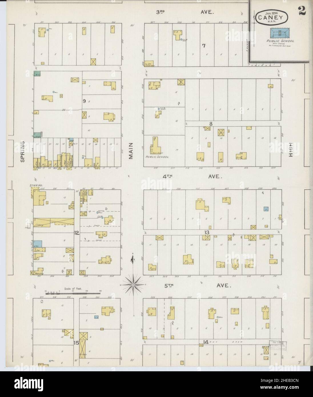 Sanborn Fire Insurance Map from Caney, Montgomery County, Kansas Stock