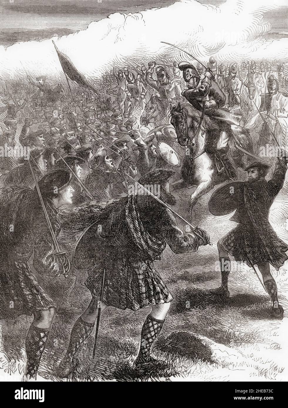 The Battle of Culloden, 16 April 1746, the final confrontation of the Jacobite rising of 1745.  From Cassell's Illustrated History of England, published c.1890. Stock Photo