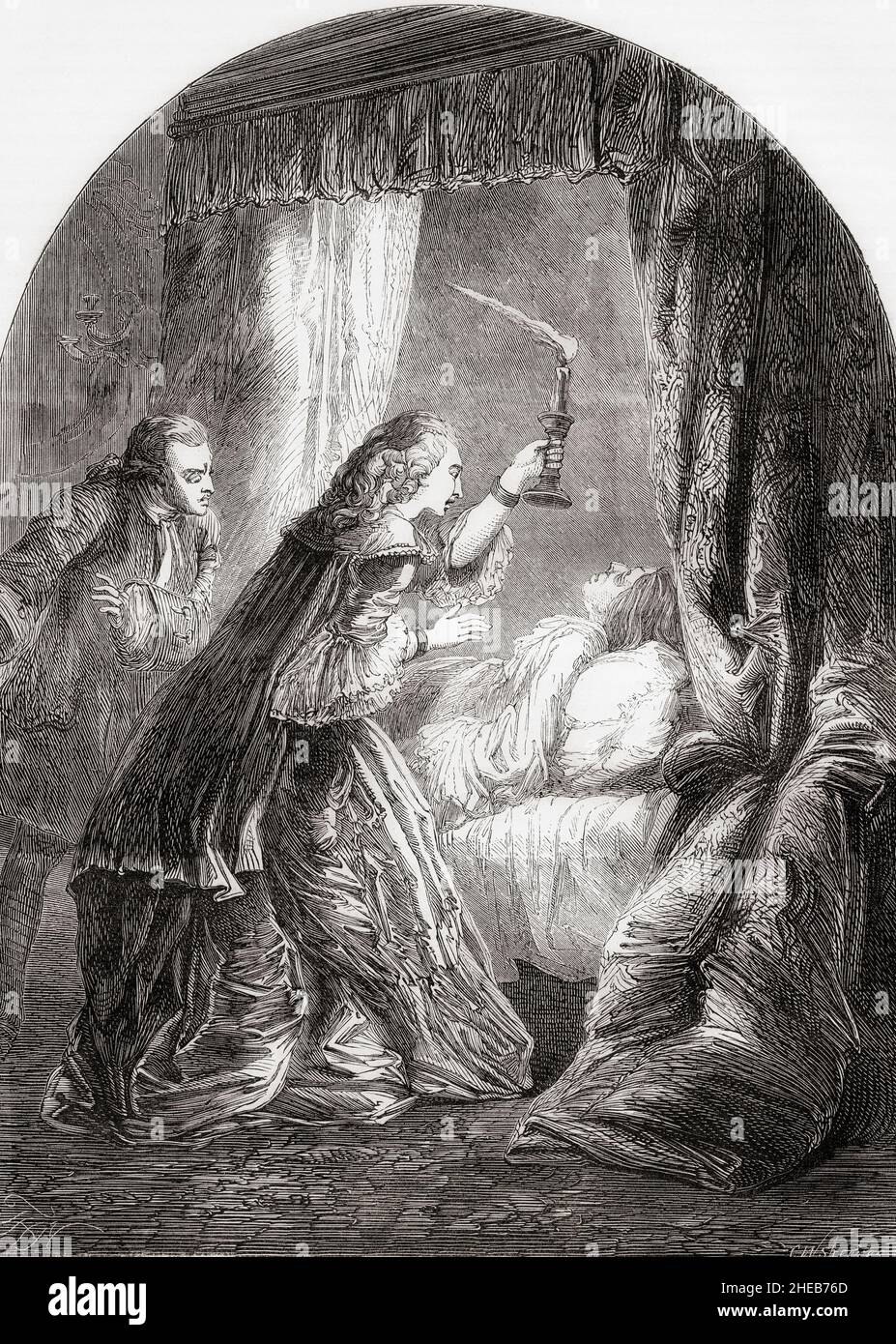 The death of Frederick, Prince of Wales from a lung injury in 1751.  Frederick, Prince of Wales, 1707 – 1751.  Heir apparent to the British throne from 1727 until his death as the eldest but estranged son of King George II.  From Cassell's Illustrated History of England, published c.1890. Stock Photo