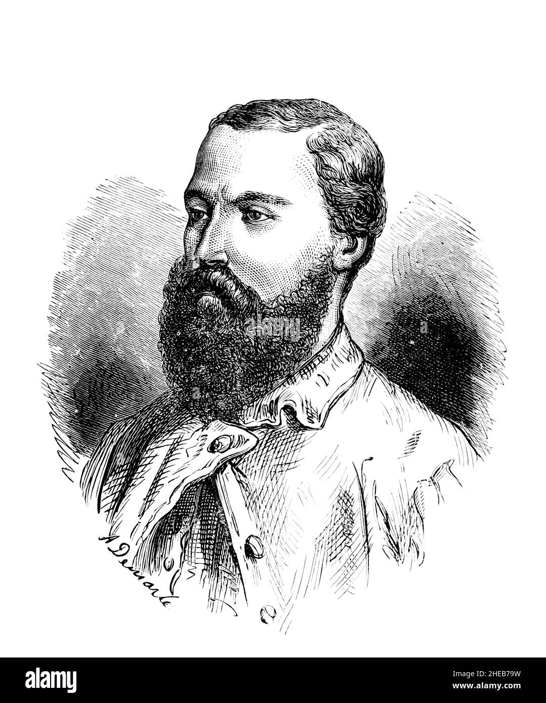 Sir Samuel White Baker, engraved illustration from African Discovery and Adventure, by C E Bourne, published in 1900 by Swan Sonnenshein & Co, London Stock Photo