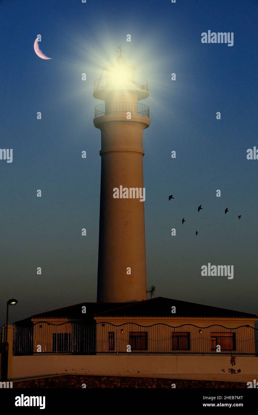 Lighthouse on the coast of Torrox de Malaga, Andalusia. Stock Photo