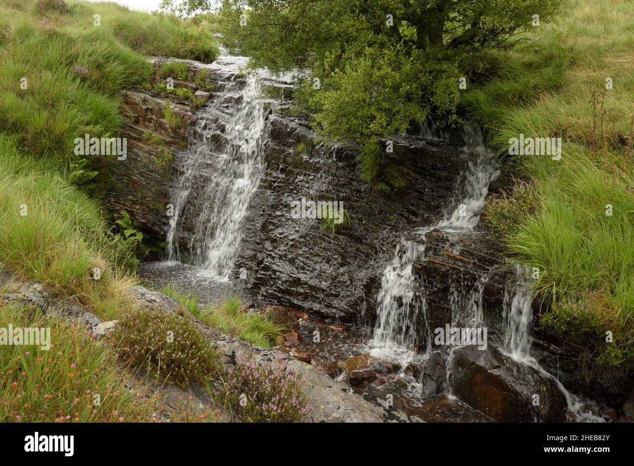 Waterfall on a tribitary stream of the Afon Twrch Stock Photo