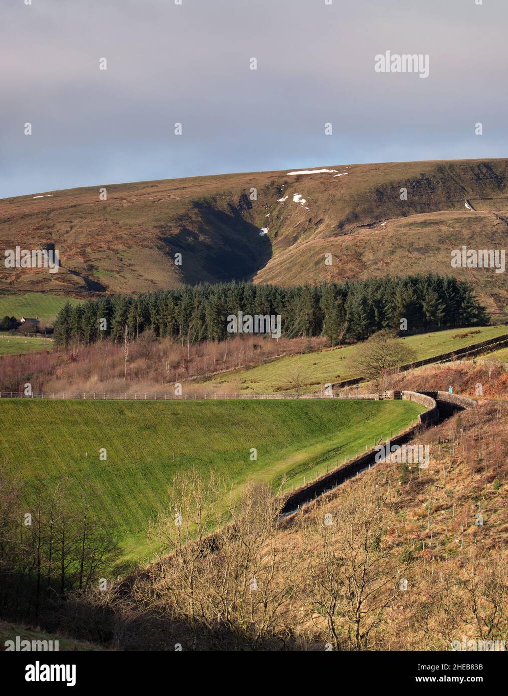 Levels of countryside leading to Pendle Hill, Lancashire, in portrait format Stock Photo