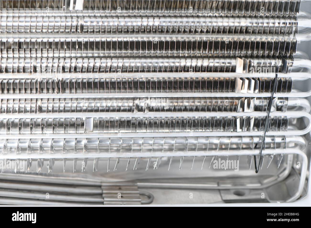 View inside freezer showing drain gully and evaporated unit Stock Photo