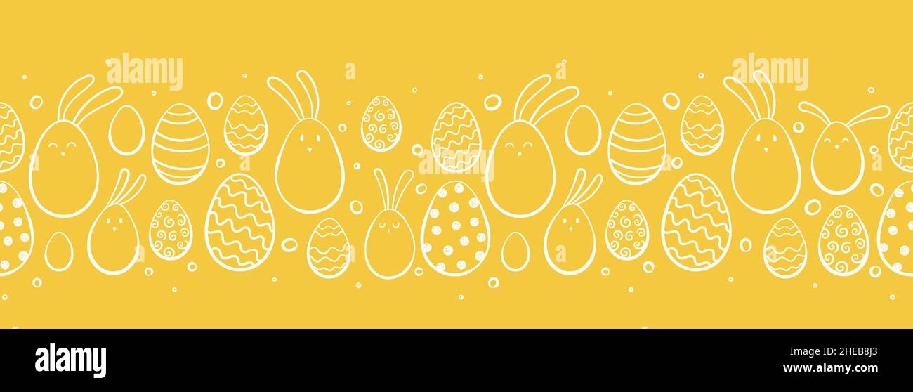 Fun hand drawn Easter seamless pattern, cute bunnies and Easter eggs ...