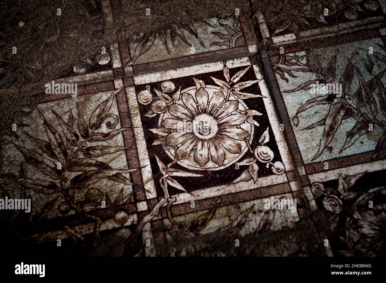 Victorian Floor tiles recorded before house demolition. Stock Photo
