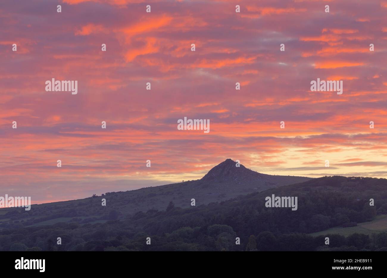 Sharptor sunset on Bodmin Moor Stock Photo