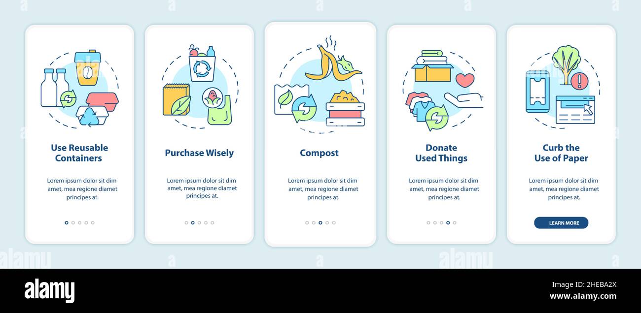 How to minimize waste onboarding mobile app screen Stock Vector