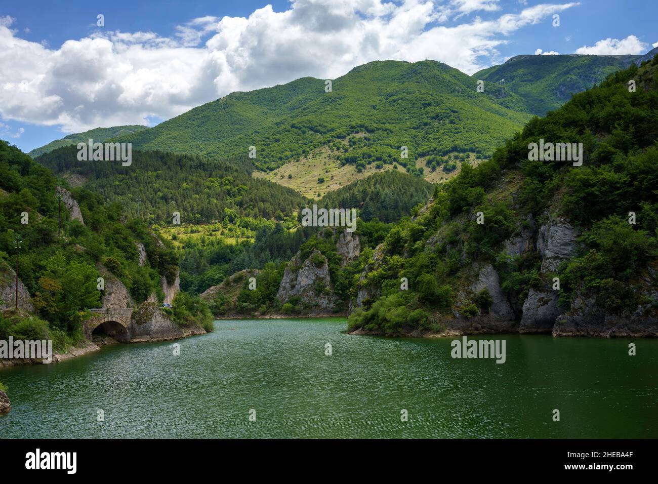 Mountain landscape along the road of Gole del Sagittario, famous canyon in Abruzzo, Italy, L Aquila province Stock Photo