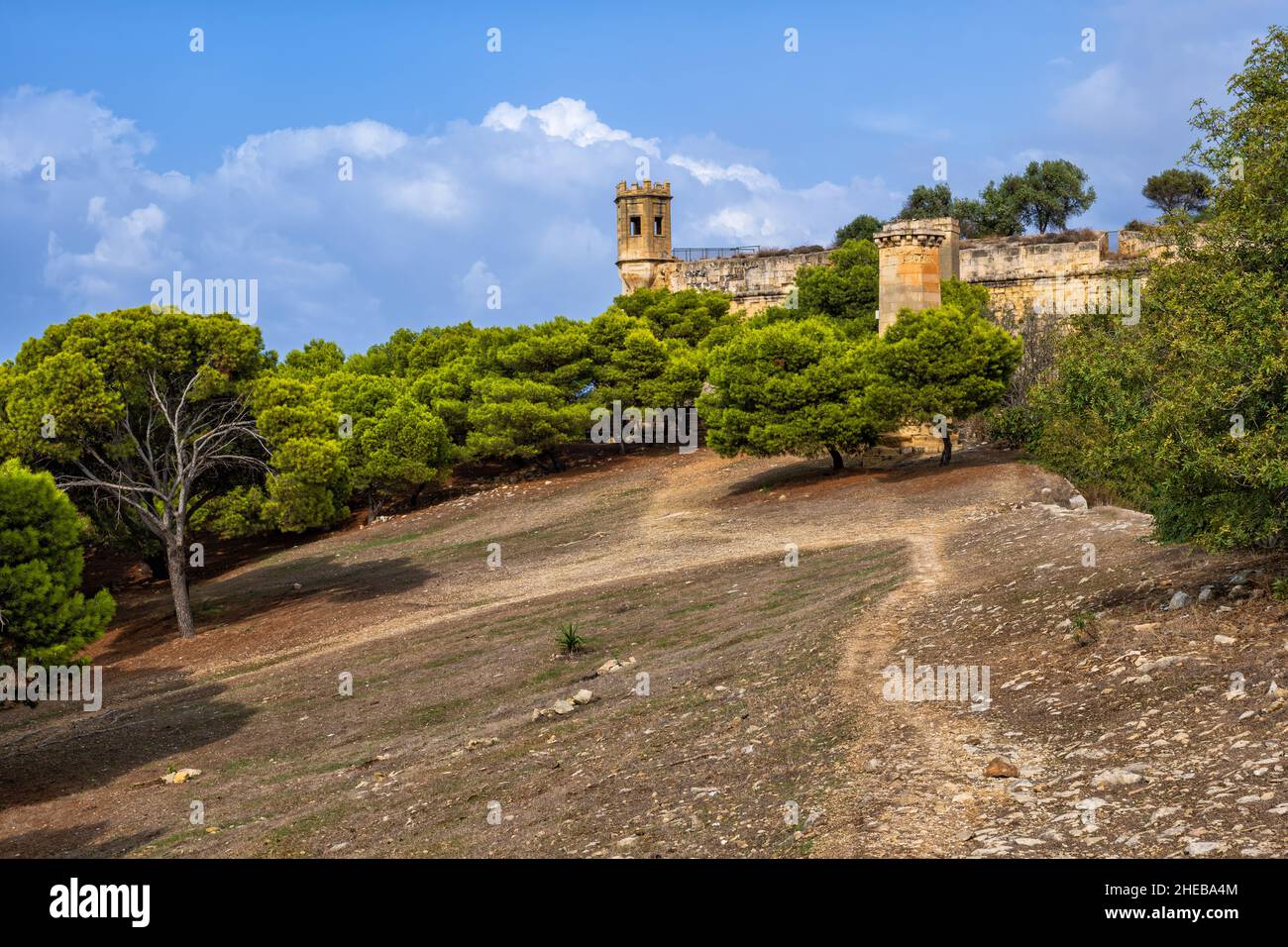 Floriana landscape in Malta with Jubilee Grove and Sa Maison Bastion fortification Stock Photo